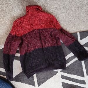 Red and Black Cable Knit Sweater